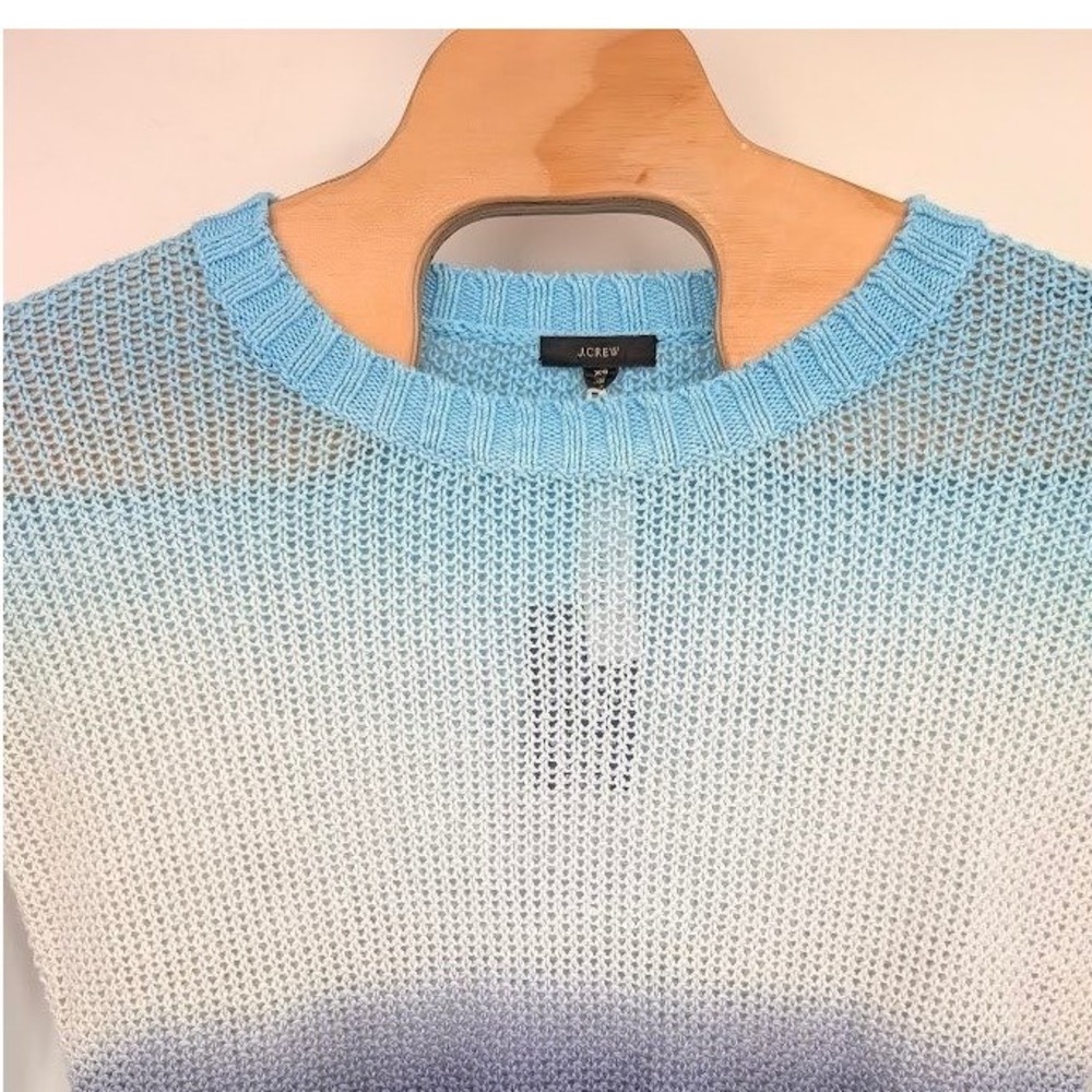J.Crew Women's Monaco Blue Raw Indigo Ombre Dip-Dyed Beach Linen Sweater NWT XS - Picture 2 of 5